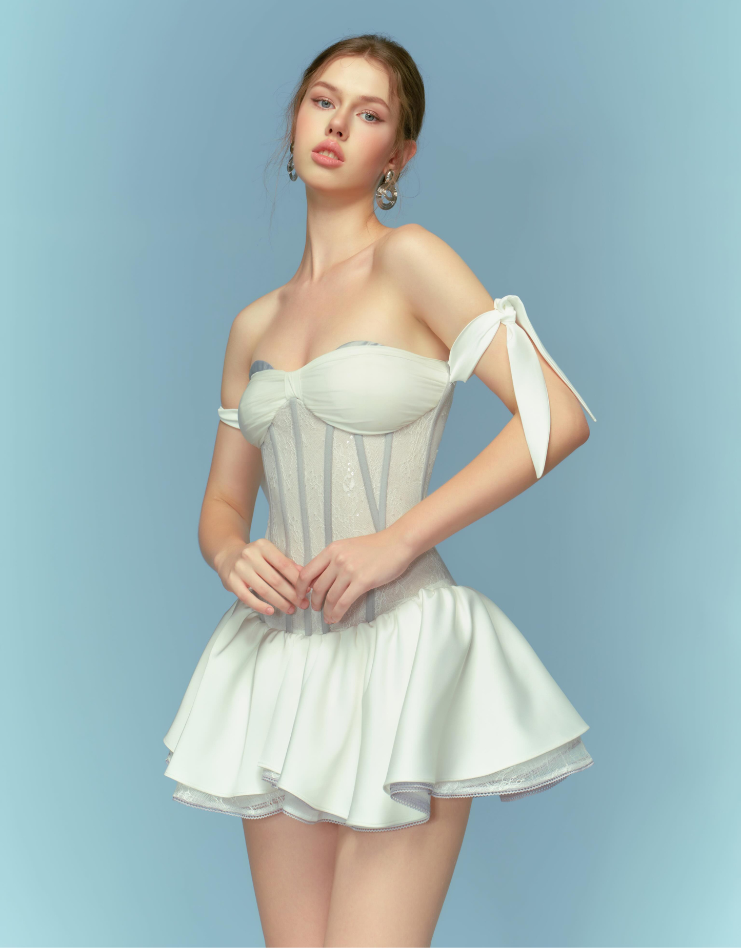 White Dress With Grey Details