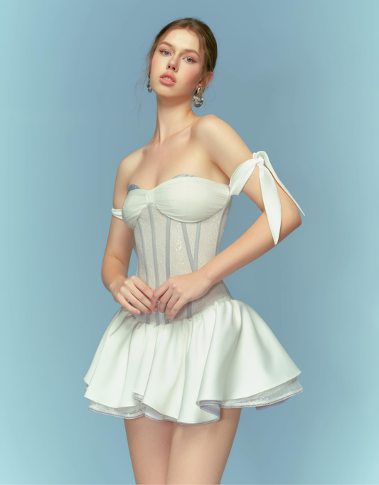 White Dress With Grey Details