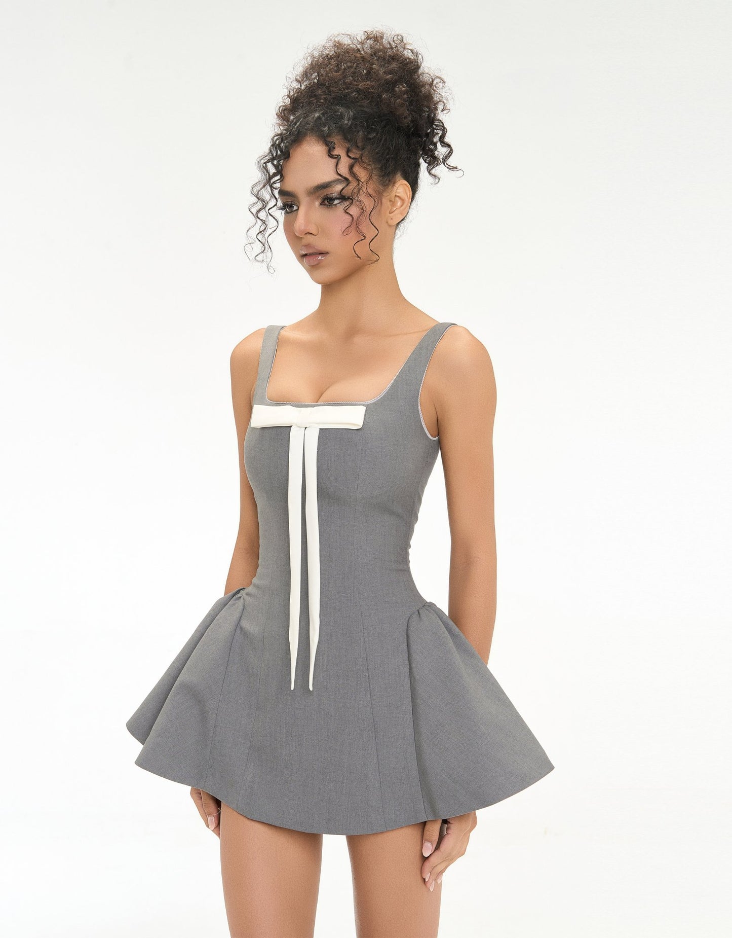 Grey Ribbon Sweetheart Dress