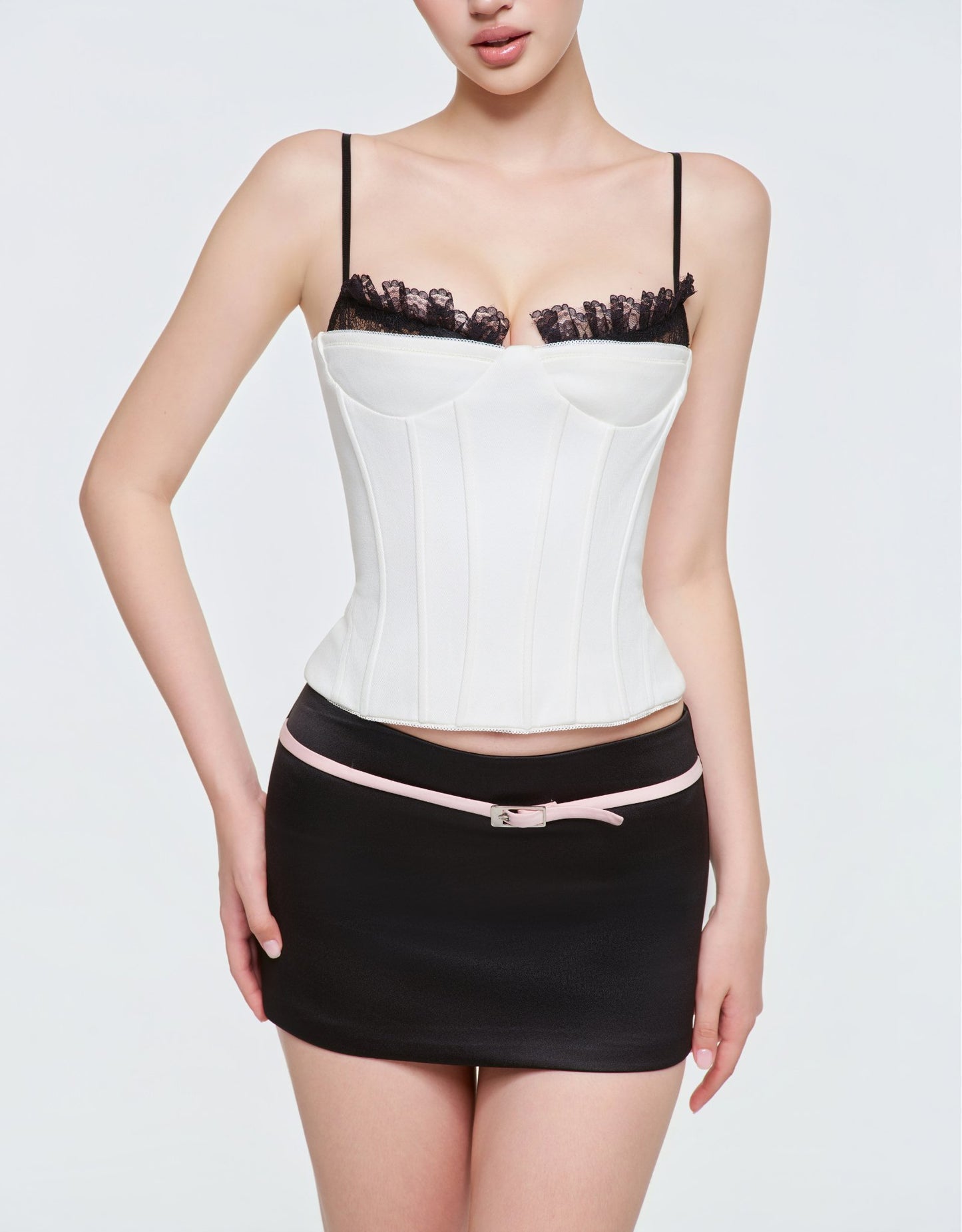 Lace Corset - Belted Mini Skirt